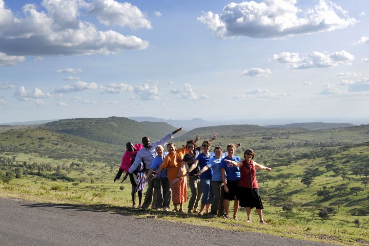 Our group getting our photo taken in front of the view of the Rift Valley