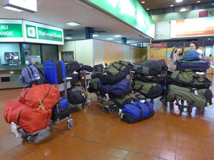 Our donation duffels gathered at Nairobi airport