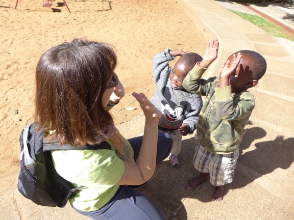 Deb with children at Nyumbani Children's Home