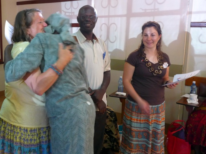 Hearty hugs in the line for certificates and gifts