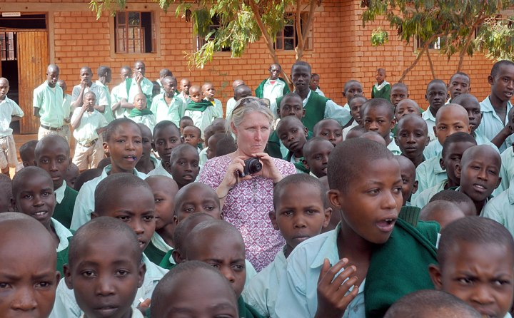 Karen in the crowd of Nyumbani children