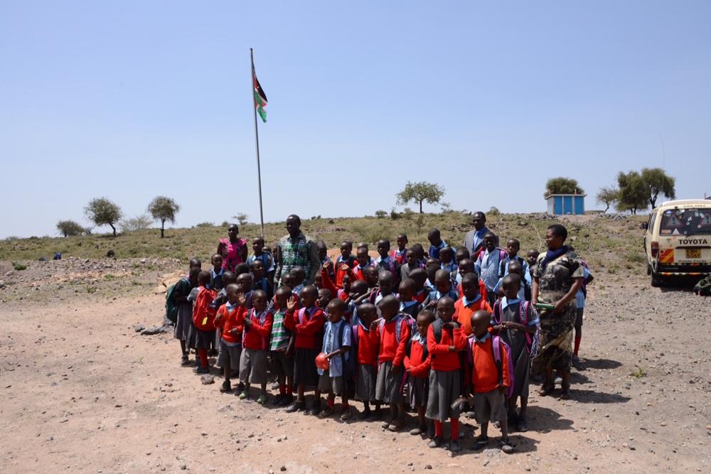 The Maasai children wearing their backpacks!