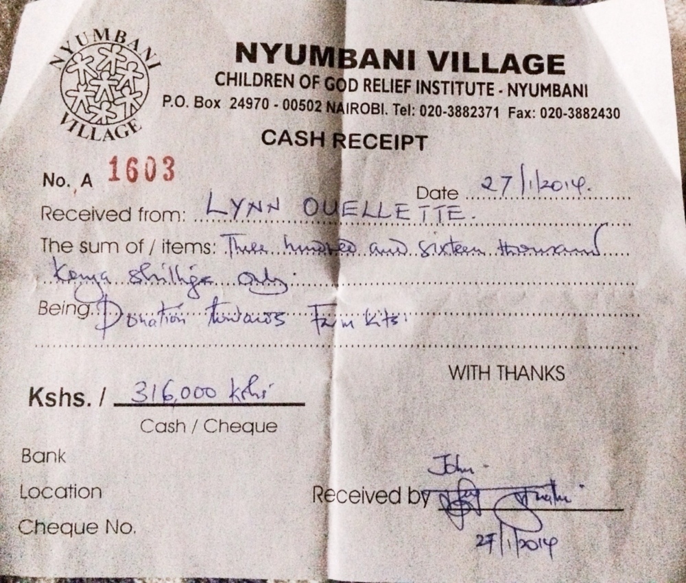 Receipt for donation to NV