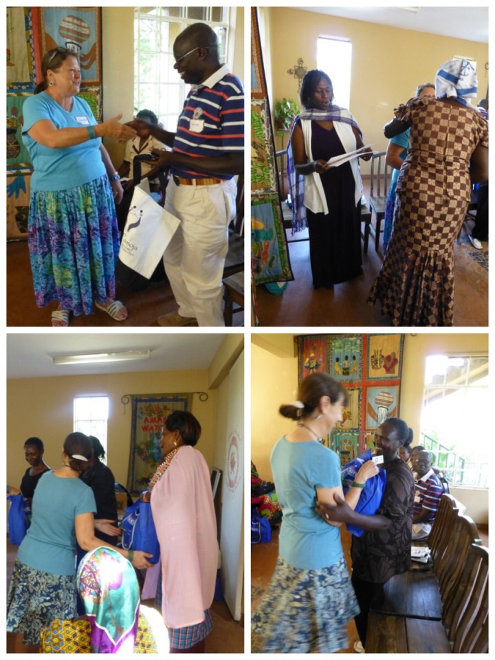 Giving goody bags and certificates